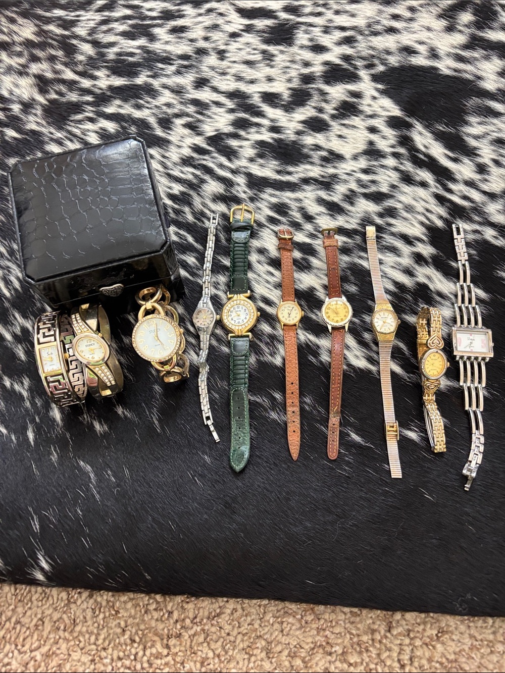 Studio Mixed-Metal and Leather Women's Watch Set in Gold, Silver, Brown, Green